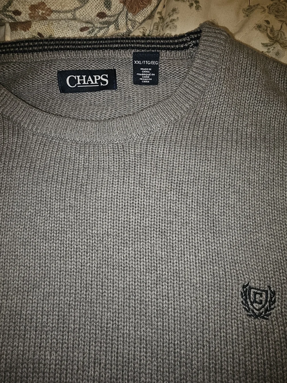 Chaps Men's Cotton Knit Crew Neck Sweater Gray Size XXL EUC